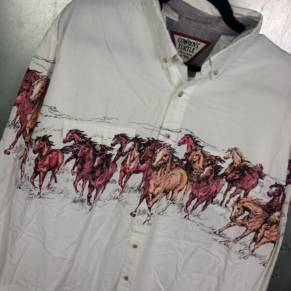 Cowboys Turtle Vintage 90s Horse Country Western Cowboy Shirt XL Rodeo AOP Wrap